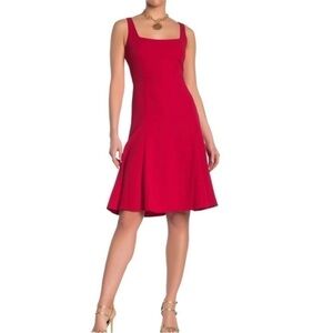 Calvin Klein red square neck fit & flare dress
